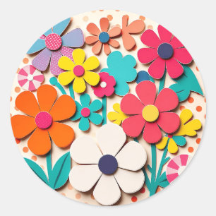 1960s Floral Graphic Cutouts Classic Round Sticker