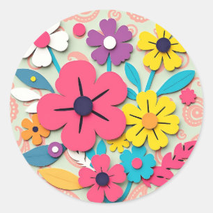 1960s Floral Graphic Cutouts Classic Round Sticker