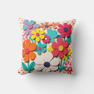 1960s Floral Graphic Cutouts Cushion