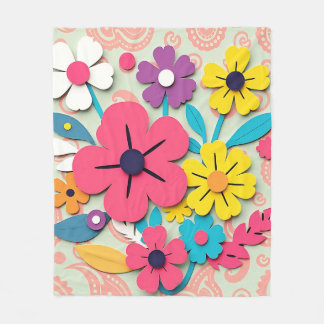 1960s Floral Graphic Cutouts Fleece Blanket