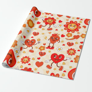 1960s groovy pop art valentines funky strawberry wrapping paper