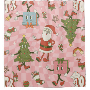 1960s groovy santa funky christmas shower curtain