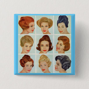 1960s hairstyles grid 15 cm square badge