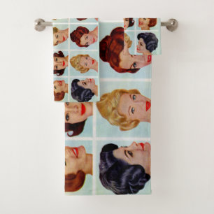 1960s hairstyles grid bath towel set