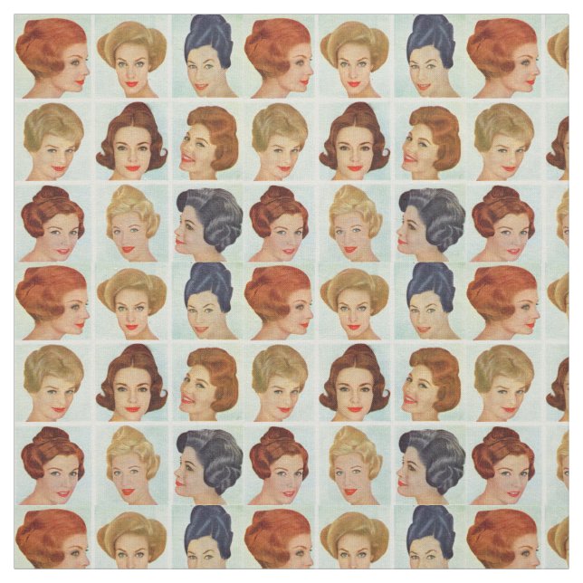 1960s hairstyles grid fabric (Swatch)