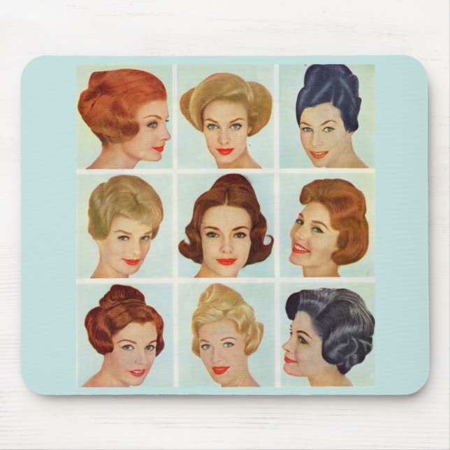 1960s hairstyles grid mouse pad (Front)