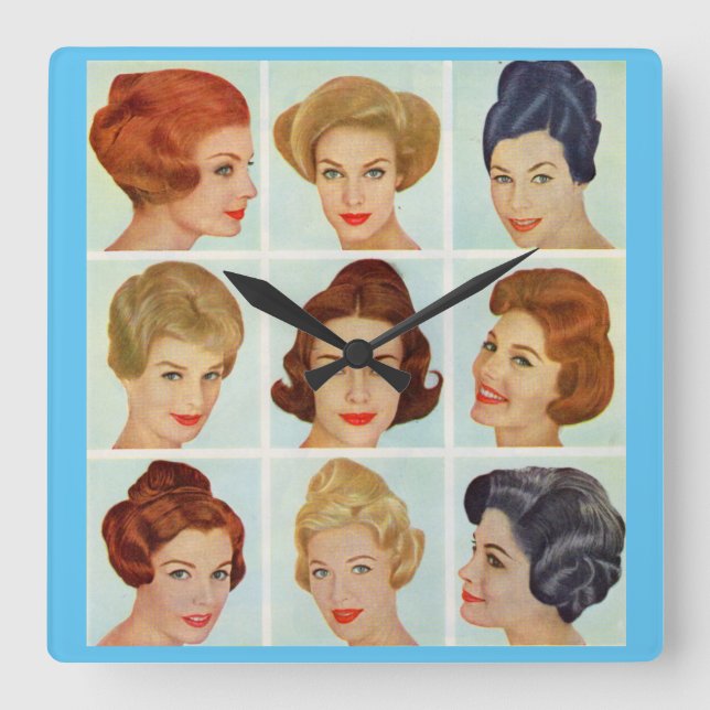1960s hairstyles grid square wall clock (Front)