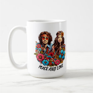 1960s Hippie Couple flower child Peace & Love art Coffee Mug
