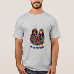 1960s Hippie Couple flower child Peace & Love art T-Shirt
