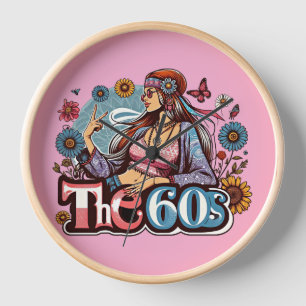 1960s Hippie girl chick peace sign fingers art Clock