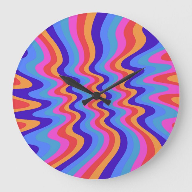 1960s Hippie Trippy Retro Wallpaper Large Clock (Front)
