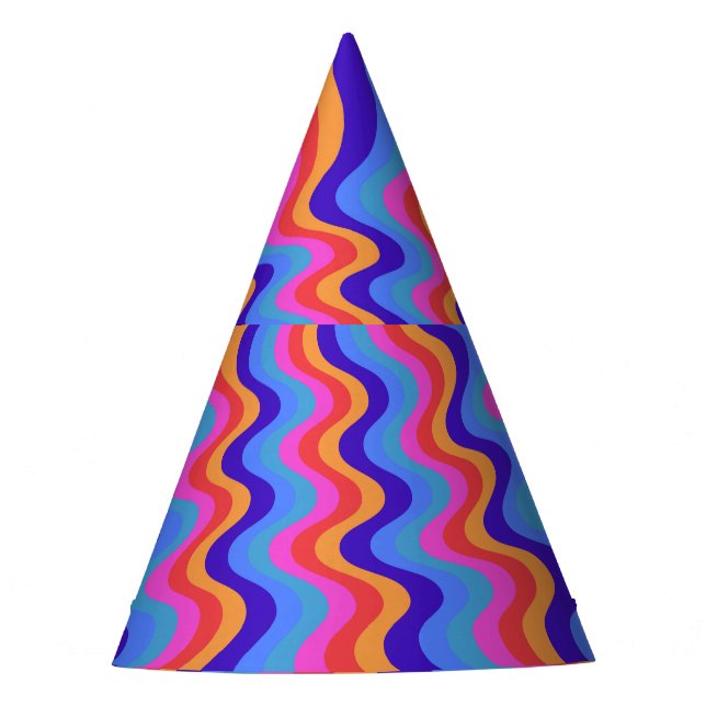 1960s Hippie Trippy Retro Wallpaper Party Hat (Front)