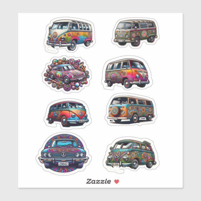 1960's Hippy Van and Cars Boho (Sheet)