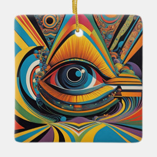 1960s Horror Vacui Psychedelic Artwork Ceramic Ornament