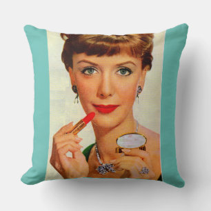 1960s lipstick lady cushion