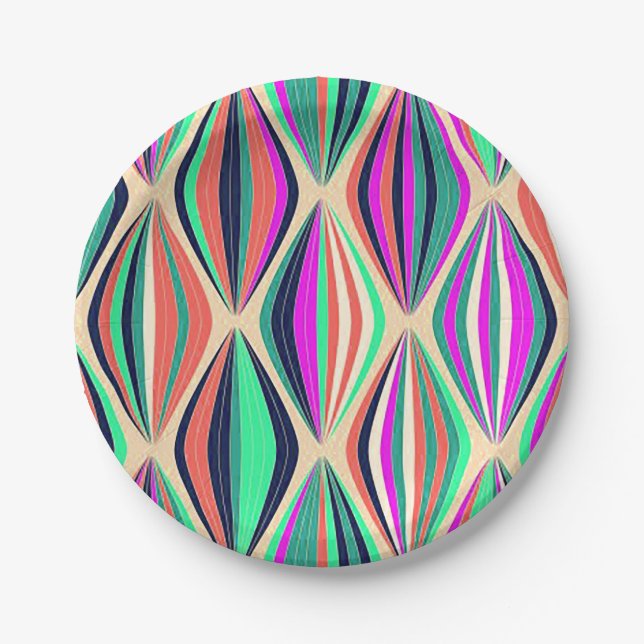 1960s Mid Century Modern Colourful pattern Paper Plate (Front)