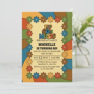 1960s Music Birthday Party for 80th Celebration Invitation