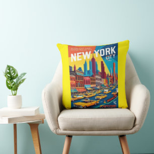 1960s New York City Retro Travel Poster Cushion