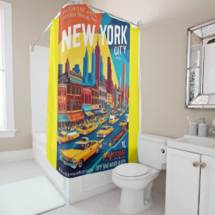 1960s New York Poster   AR Design Shower Curtain