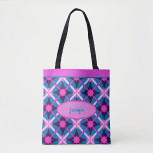 1960s Pattern in Pink, Purple and Blue, Retro Tote Bag