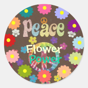 1960s Peace, Love, and Flower Classic Round Sticker