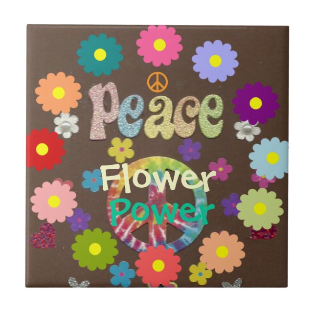 1960s Peace, Love, and Flower Power Ceramic Tile (Front)