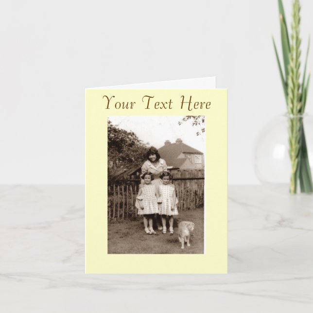 1960's photo of cute cat with identical girl twins card (Front)