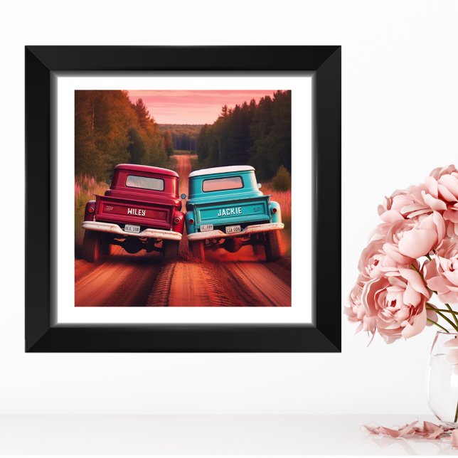 1960s Racing Trucks Down a Dirt Road Custom Names Photo Print (Creator Uploaded)