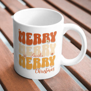 1960s Retro Groovy Merry Christmas Boho Name Mug