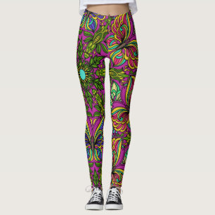 1960s Retro Mandala Design, Neon Colours Leggings