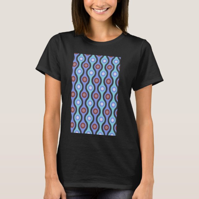 1960's RETRO WAVE AND CIRCLE PATTERN BLUE PINK RED T-Shirt (Front)