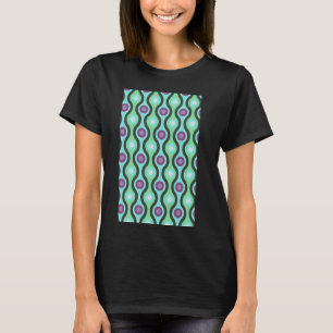 1960's RETRO WAVE AND CIRCLE PATTERN GREEN T-Shirt