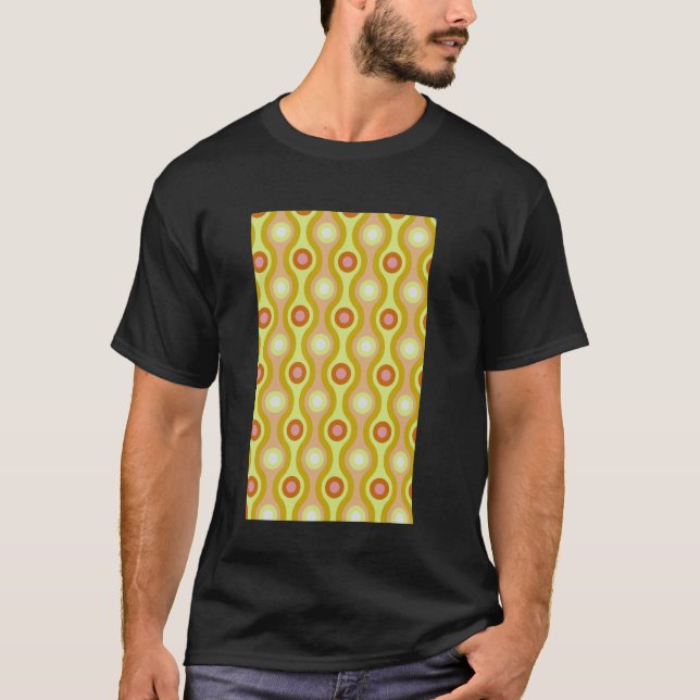 1960's RETRO WAVE AND CIRCLE PATTERN YELLOW PEACH  T-Shirt (Front)