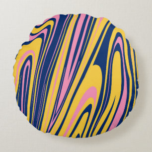 1960s Style Colour Waves Backgrounds. Wavy Psyched Round Cushion