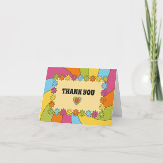 1960s Themed Flowers, Waves and Hearts Thank You Card