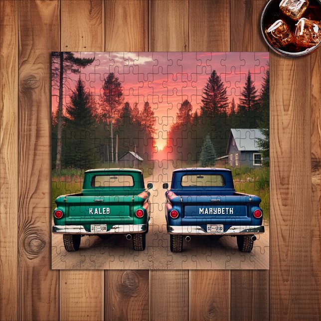 1960s Trucks Driving Down a Dirt Road Custom Names Jigsaw Puzzle (Creator Uploaded)