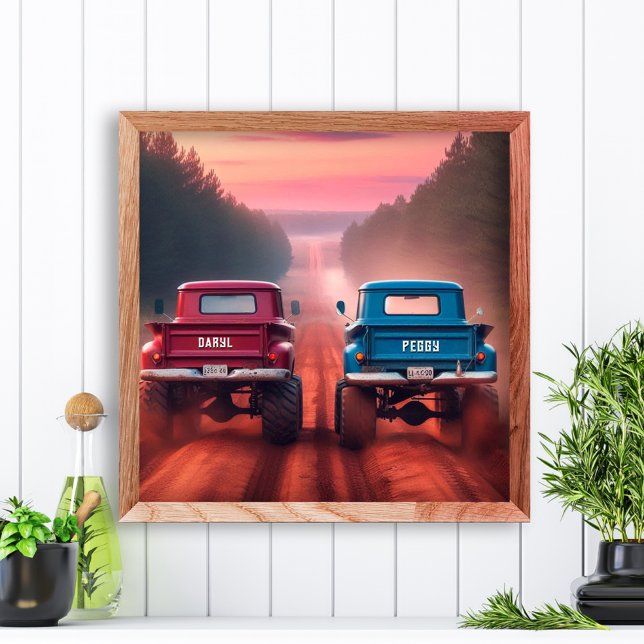 1960s Trucks Racing Down a Dirt Road Custom Names Photo Print (Creator Uploaded)