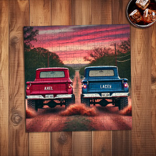 1960s Trucks Racing on Red Dirt Road Custom Names Jigsaw Puzzle
