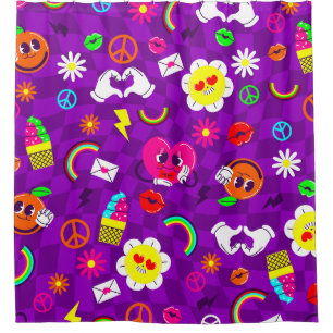 1960s valentines peace sign groovy rainbow purple shower curtain