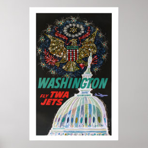 1960s Washington DC Vintage Style Airline Travel Poster