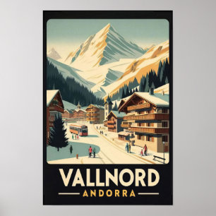 1960s Winter Charm of Vallnord Andorra Travel Poster