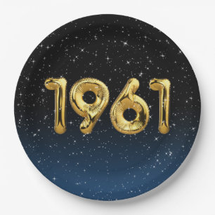 1961 Birthday Balloons In Stars Paper Plate