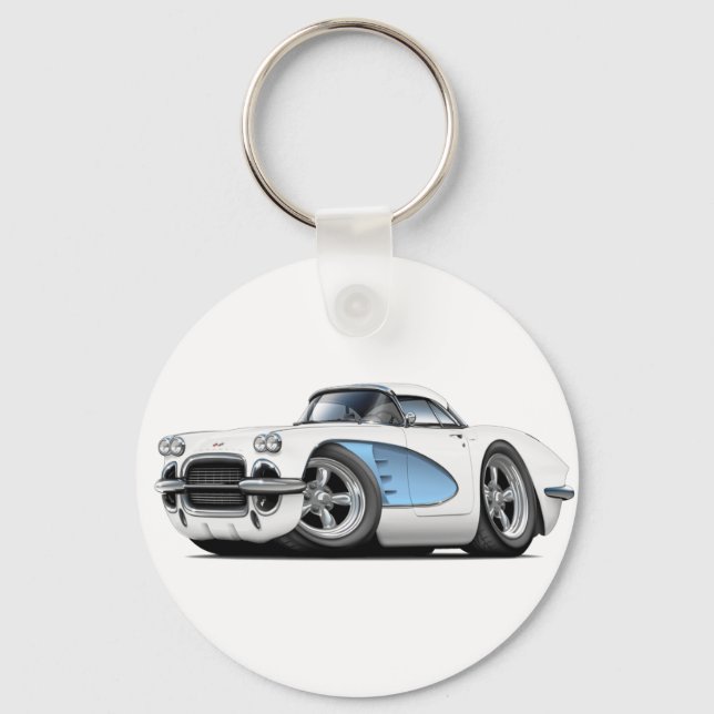 1961 Corvette White-Blue Car Key Ring (Front)