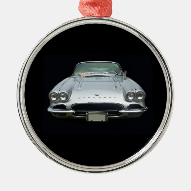 1961 silver 4 headlight corvette metal tree decoration (Front)
