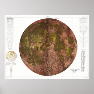 1961 U.S.G.S. Physical Map of the Moon Poster