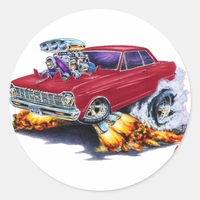 1962-65 Nova Maroon Car Classic Round Sticker (Front)
