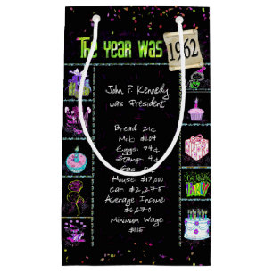 1962 Birth Year Trivia on Black Small Gift Bag