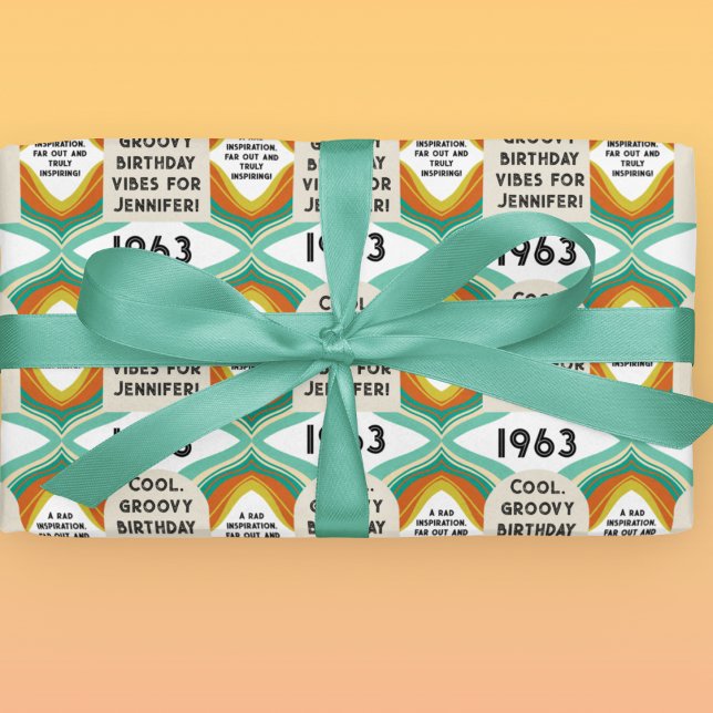 1963's Personalised 60's Birthday Retro Rad Wrapping Paper Sheet (Retro groovy gift wrap for 1963-born birthdays. Let's celebrate!)