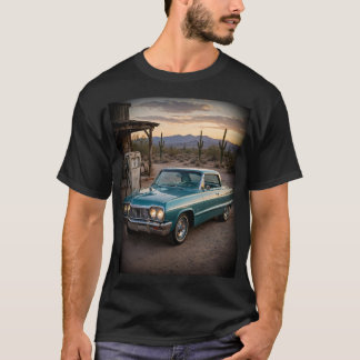 1964 Chevy Impala Teal Desert Gas Station T-Shirt