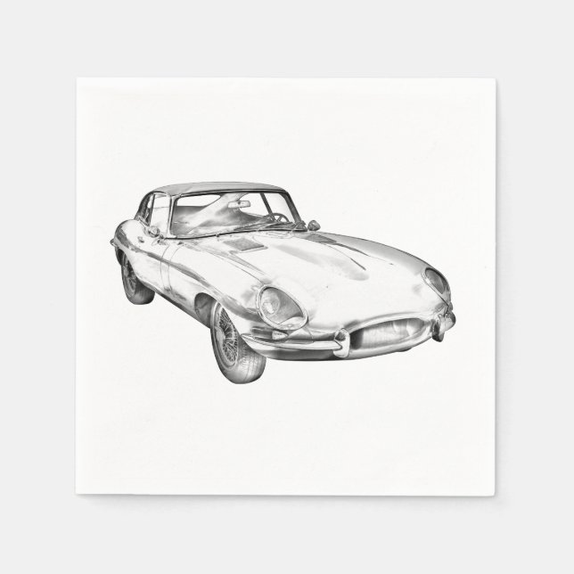 1964 Jaguar XKE Antique Sports Car Illustration Napkin (Front)